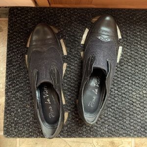 Laceless Oxford Slip-on Loafer Two-tone Leather Fabric Black/Charcoal US8 Eur39